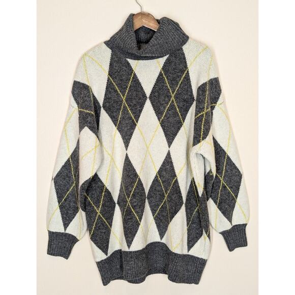 Pringle of Scotland + H&M Oversized Argyle Turtleneck Sweater Women Medium Tunic - Picture 1 of 10